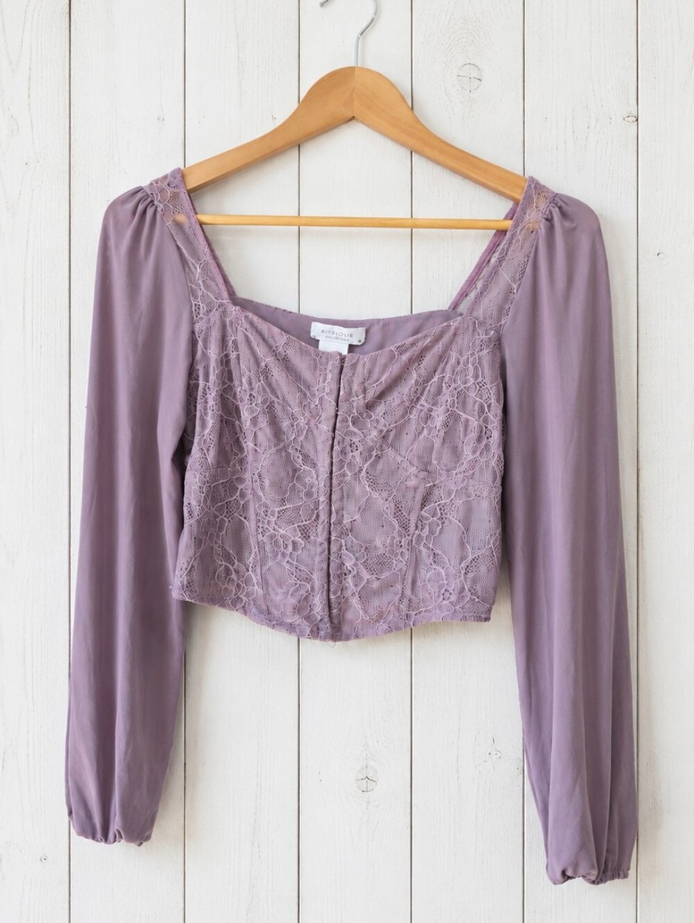 Kirious Los Angeles Lavender Lace Square-Neck Long Sleeve Crop Top Size M